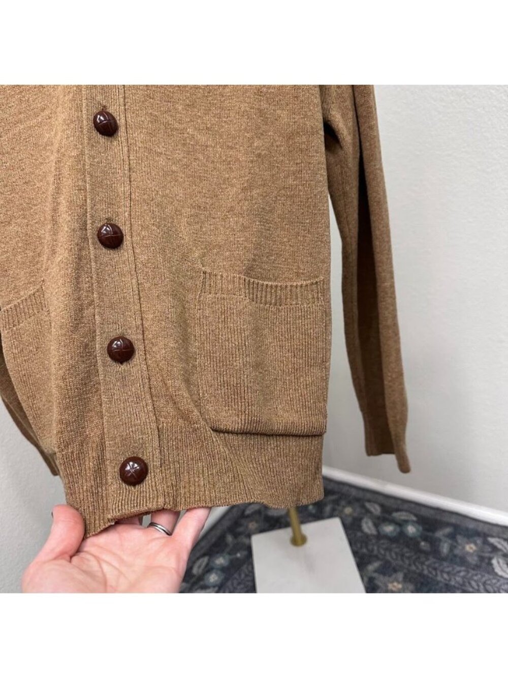 LL Bean 100% Lambswool VNeck Button Up Grandpa Cardigan Sweater QY82 Mens Medium - Picture 4 of 7